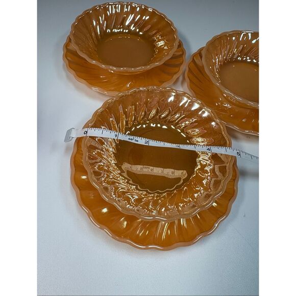 Vintage Anchor Hocking Peach Luster Bowls and Plates Swirl Design Set of 3 - Picture 2 of 5
